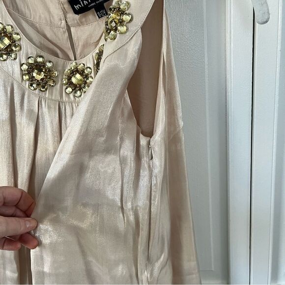 Mini Boden Champagne Metallic Jeweled Trapeze Special Occassion Dress Size 11/12 - Picture 13 of 16
